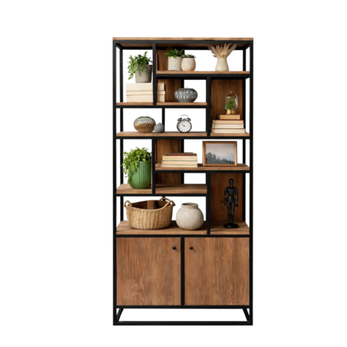 Roomdivider Bina 90 cm teak met ijzer