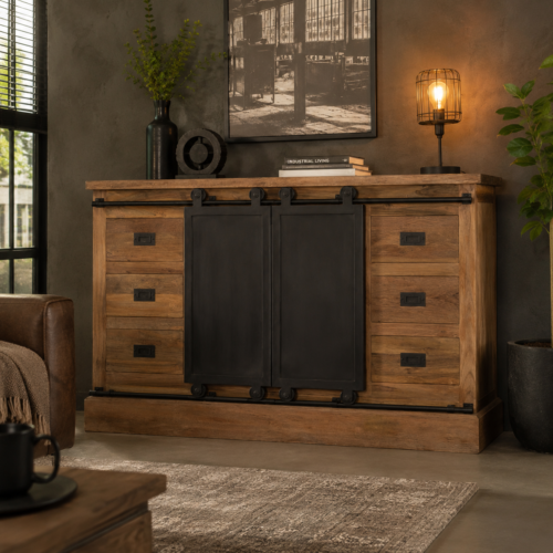 Dressoir teakhout met ijzeren deuren Lucy