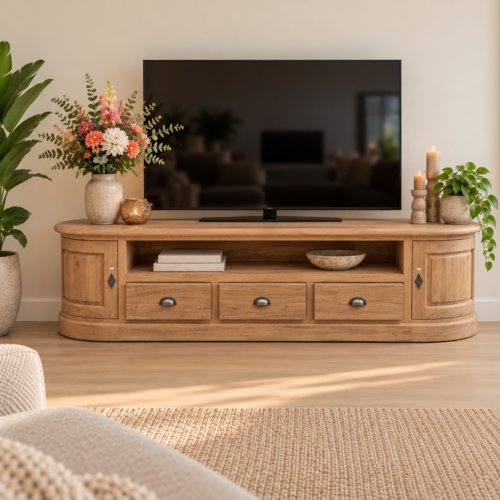 tv dressoir ovaal 220 cm teak